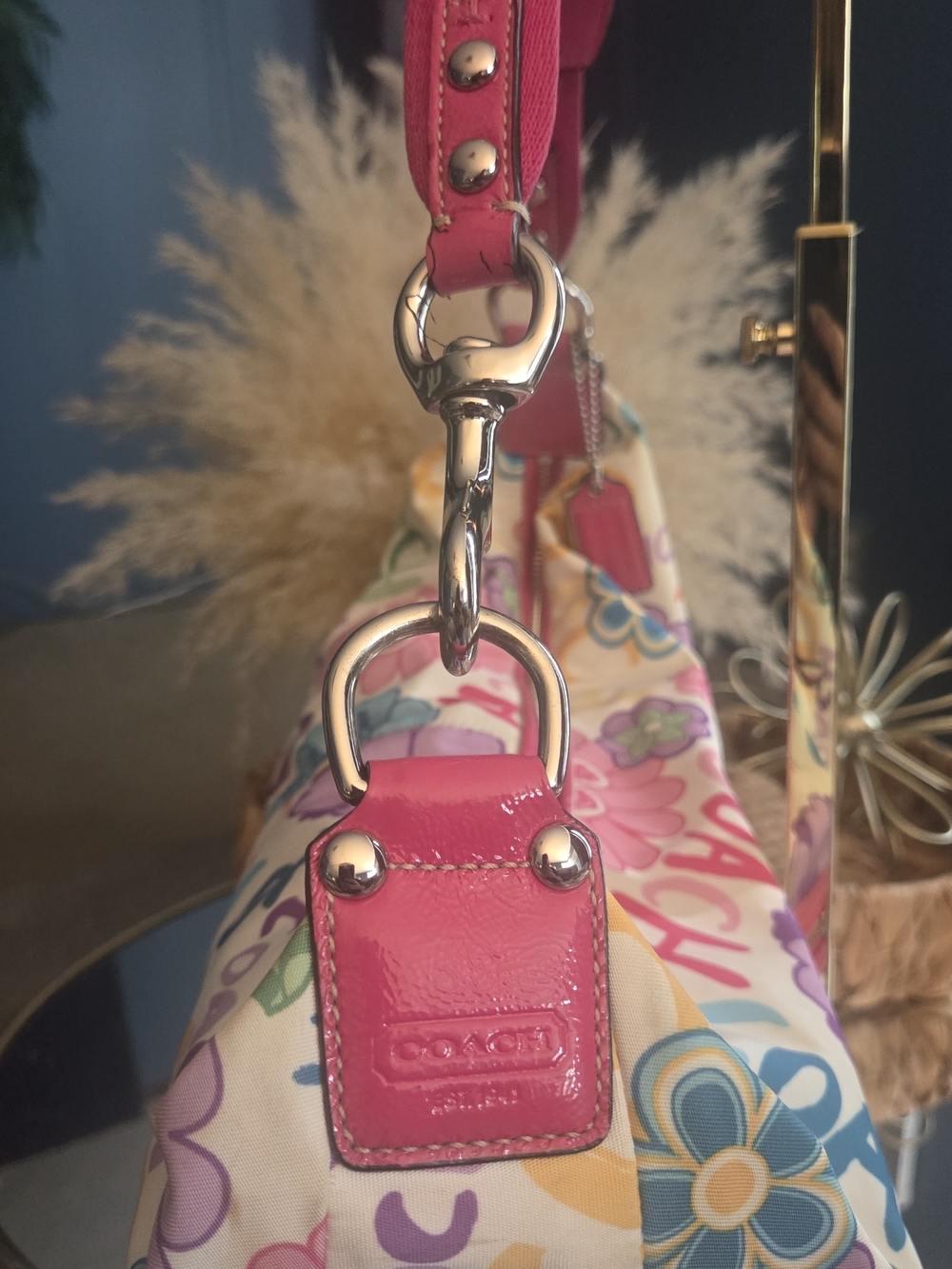 LOW START Coach Poppy Daisy Fingerpaint Graffiti Large Hobo Bag F14883 Pink Y2K - Picture 10 of 17